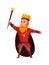 Cartoon king wearing crown and mantle. Cartoon king holding a golden scepter. Color vector illustration