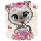 Cartoon Kitten with flowerson a white background