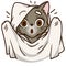 Cartoon kitten in ghost costume scares .halloween