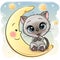 Cartoon Kitten is sitting on the moon