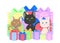 Cartoon kittens surrounded by birthday presents