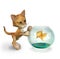 Cartoon Kitty with Goldfish - includes clipping path