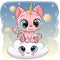 Cartoon Kitty Unicorn is lying a on the Cloud