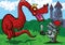 Cartoon knight facing a big red dragon