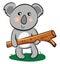 Cartoon Koala holding a piece of timber wood vector or color illustration