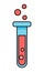 Cartoon laboratory test tube with bubbles isolated at white, icon of flask with boiling liquid