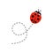 Cartoon ladybird icon. Ladybug flying on dotted route.