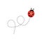 Cartoon ladybird icon. Ladybug flying on dotted route.