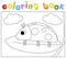 Cartoon ladybug sitting on a leaf high in the clouds. Coloring book for kids.