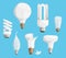 Cartoon lamps light bulb electricity design flat vector illustration set isolated electric icon object bright graphic