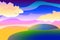 Cartoon landscape background, colorful illustration with spheres and clouds, wallpapers