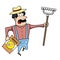 Cartoon Landscaper with Rake and Seed Bag