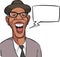 Cartoon laughing black man in hat with speech bubble