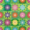 Cartoon leaf flower isolated symmetry green square seamless pattern