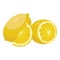 Cartoon lemon. Fresh vitamin fruit. Juicy citrus cut into slices. Drawing for children. Illustration on white background