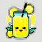 Cartoon lemonade in a bottle with a happy smiling face