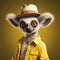 Cartoon Lemur Wearing Yellow Shirt And White Hat