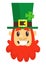 Cartoon Leprechaun smiling. Head with Red beard. Portrait for St. Patricks Day. Vector illustration.