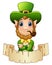 Cartoon Leprechaun with a smoking pipe and a scroll