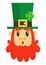 Cartoon Leprechaun surprised. Head with Red beard. Portrait for St. Patricks Day celebration in Ireland.