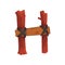 Cartoon letter H created of two wooden sticks and board tied with rope. Isolated flat vector element from English