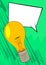 Cartoon Light Bulb with blank speech bubble, comic book Ideas background.