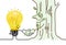 Cartoon Light Bulb Shaking Hand with a smiling Tree Trunk