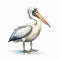 Cartoon-like Watercolor Portrait Of A Happy Pelican