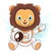 Cartoon lion astronaut on white background