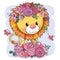 Cartoon Lion with flowers on a white background