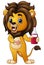 Cartoon lion holding a drink bottle