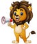 Cartoon lion holding a loudspeaker