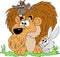 Cartoon lion, monkey and rabbit watching around in the forest vector illustration