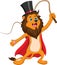 Cartoon lion in ringmaster circus costume