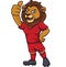 Cartoon lion soccer mascot showing thumb up