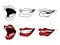 Cartoon lips smile set isolated on white background