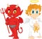 Cartoon little angel and devil