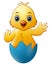 Cartoon little baby chicken in the blue broken egg shell