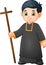 Cartoon little boy altar server in uniform holding a cross