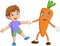 Cartoon little boy dancing with carrot mascot character