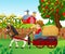 Cartoon little boy drive horse carriage
