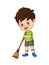 Cartoon little boy sweeping on the floor
