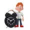 Cartoon Little Boy Teen Person Character Mascot with Alarm Clock. 3d Rendering