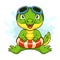 Cartoon little crocodile on white background