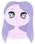 Cartoon little cute girl with lavender color hair and skin, big blue eyes