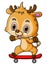 Cartoon little deer playing skateboard