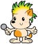 Cartoon little dog with punk haircut sings karaoke