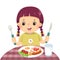 Cartoon of a little girl eating breakfast