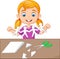Cartoon little girl making paper people