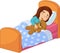 Cartoon little girl sleeping with stuffed bear
